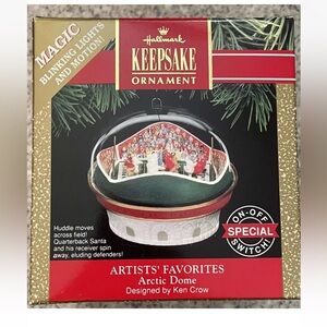 Hallmark Vintage Christmas Ornament ‘Arctic Dome’ Football Santa Moves & Blinks